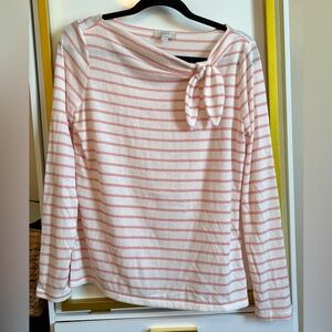 LOFT Pink and White Striped Long Sleeve Top
